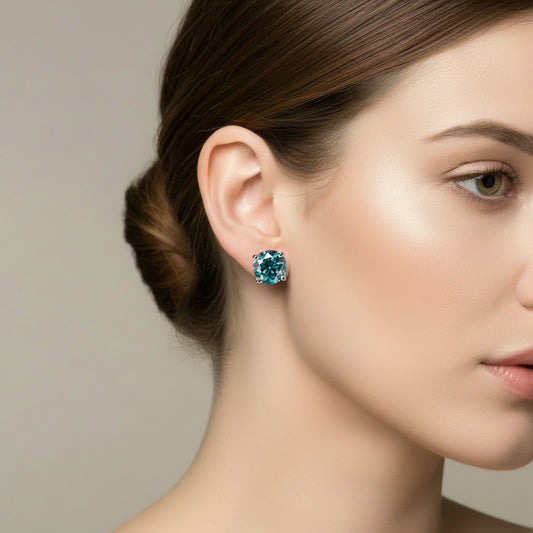 Blue Diamond 4-Prong Classic Solitaire Stud Earrings