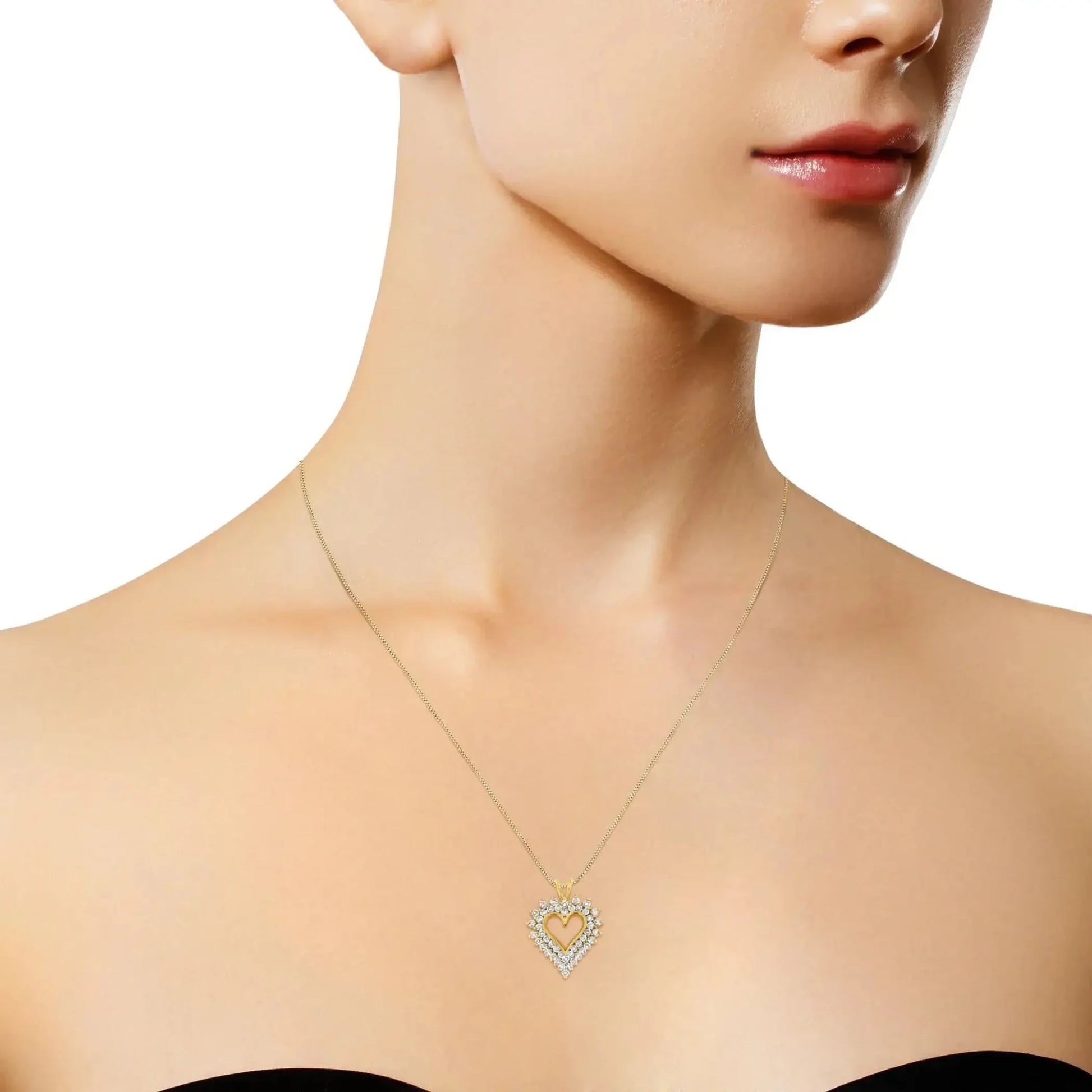 Brilliant-Cut Diamond Open Heart Pendant Necklace
