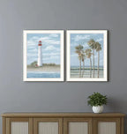 Cape May Lighthouse and Palm Trees White Framed Wall Art - Set of Two