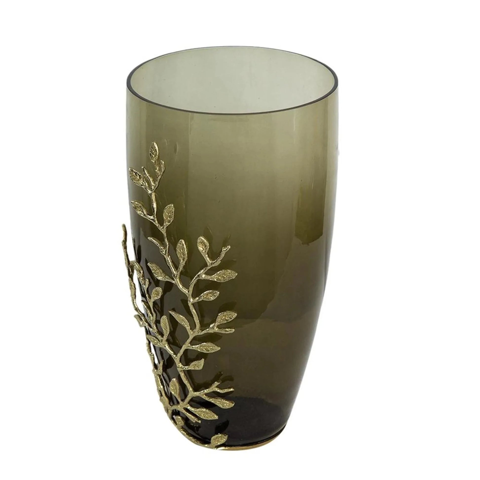 Dark Olive Branch Patterned Glass Aluminum Table Vase - Nobiliving