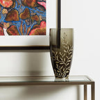 Dark Olive Branch Patterned Glass Aluminum Table Vase - Nobiliving