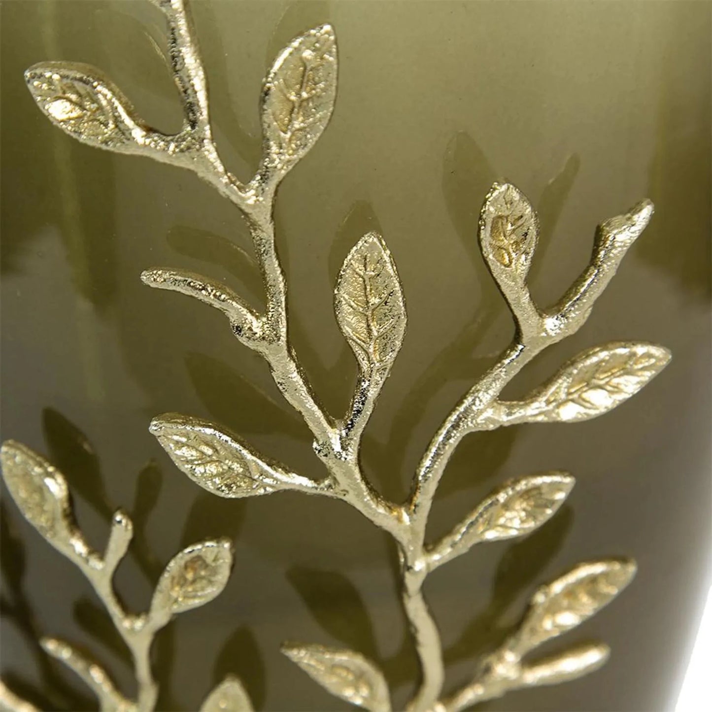 Dark Olive Branch Patterned Glass Aluminum Table Vase - Nobiliving