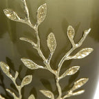Dark Olive Branch Patterned Glass Aluminum Table Vase