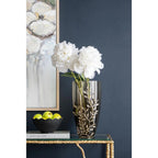Dark Olive Branch Patterned Glass Aluminum Table Vase - Nobiliving