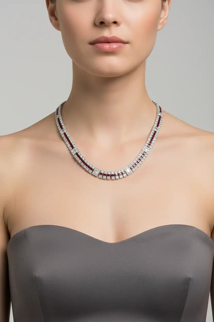Deep Red Cubic Zirconia Stripe Necklace