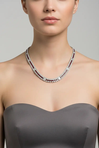 Deep Red Cubic Zirconia Stripe Necklace