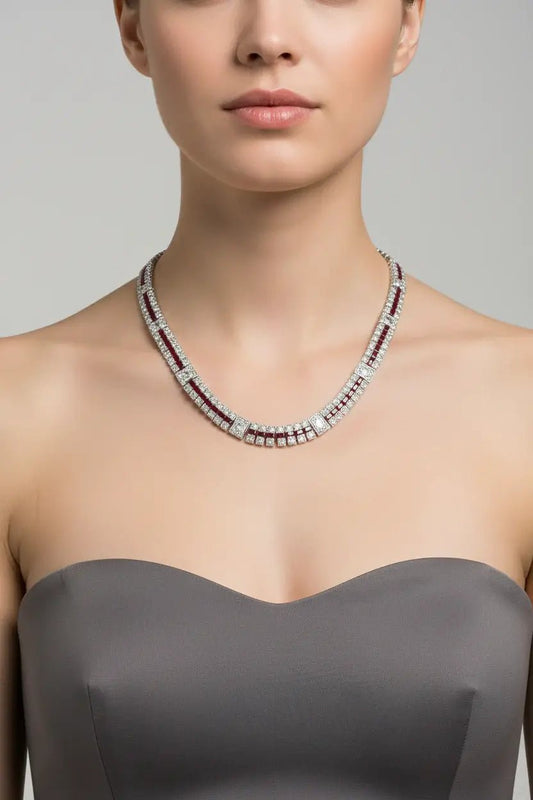 Deep Red Cubic Zirconia Stripe Necklace