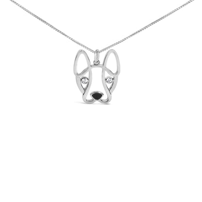 Diamond Accent and Black Enamel French Bulldog Pendant Necklace - Nobiliving