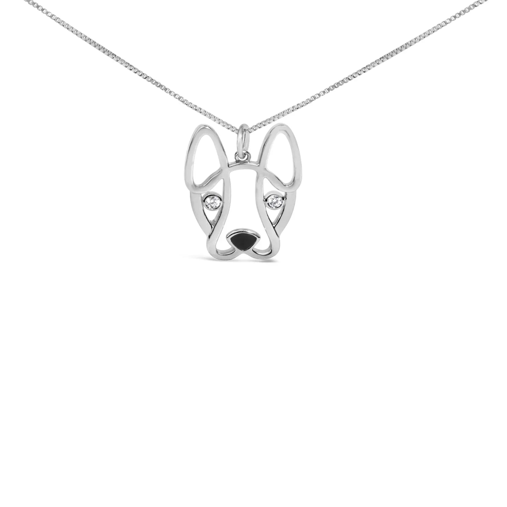 Diamond Accent and Black Enamel French Bulldog Pendant Necklace