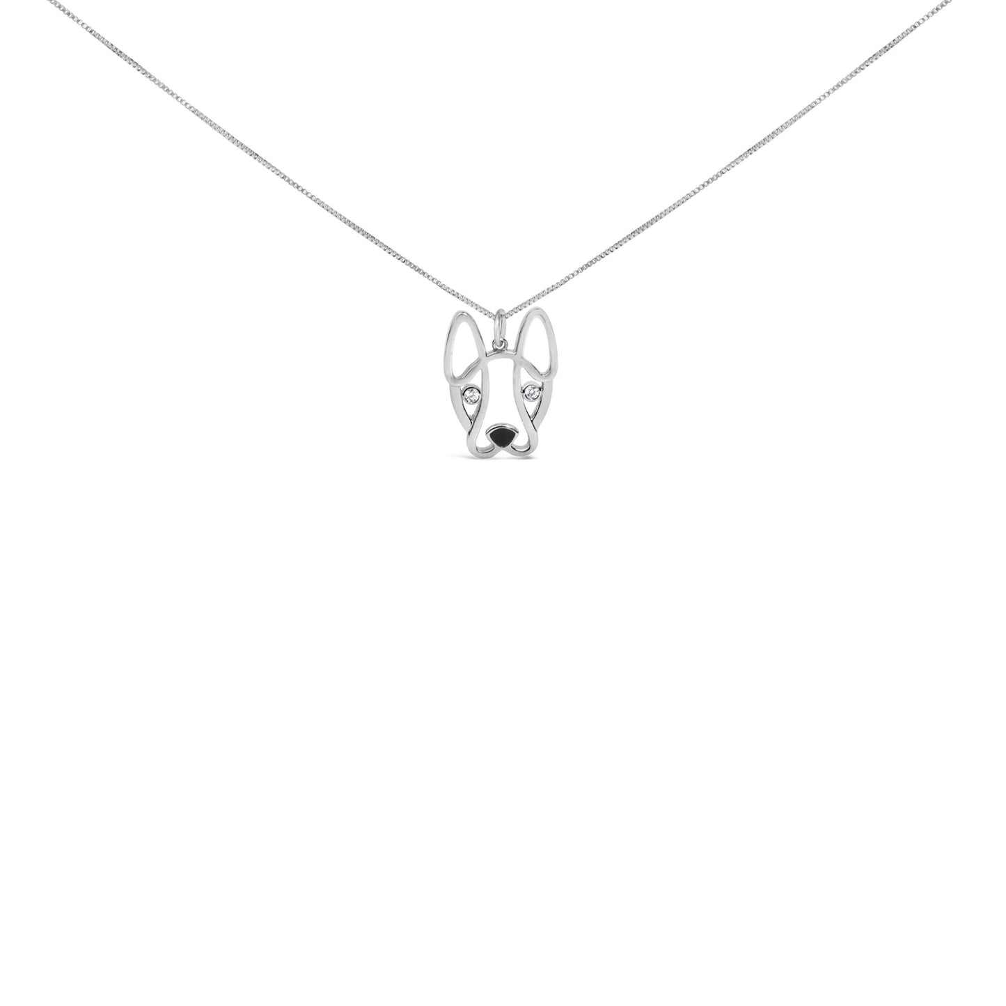 Diamond Accent and Black Enamel French Bulldog Pendant Necklace - Nobiliving