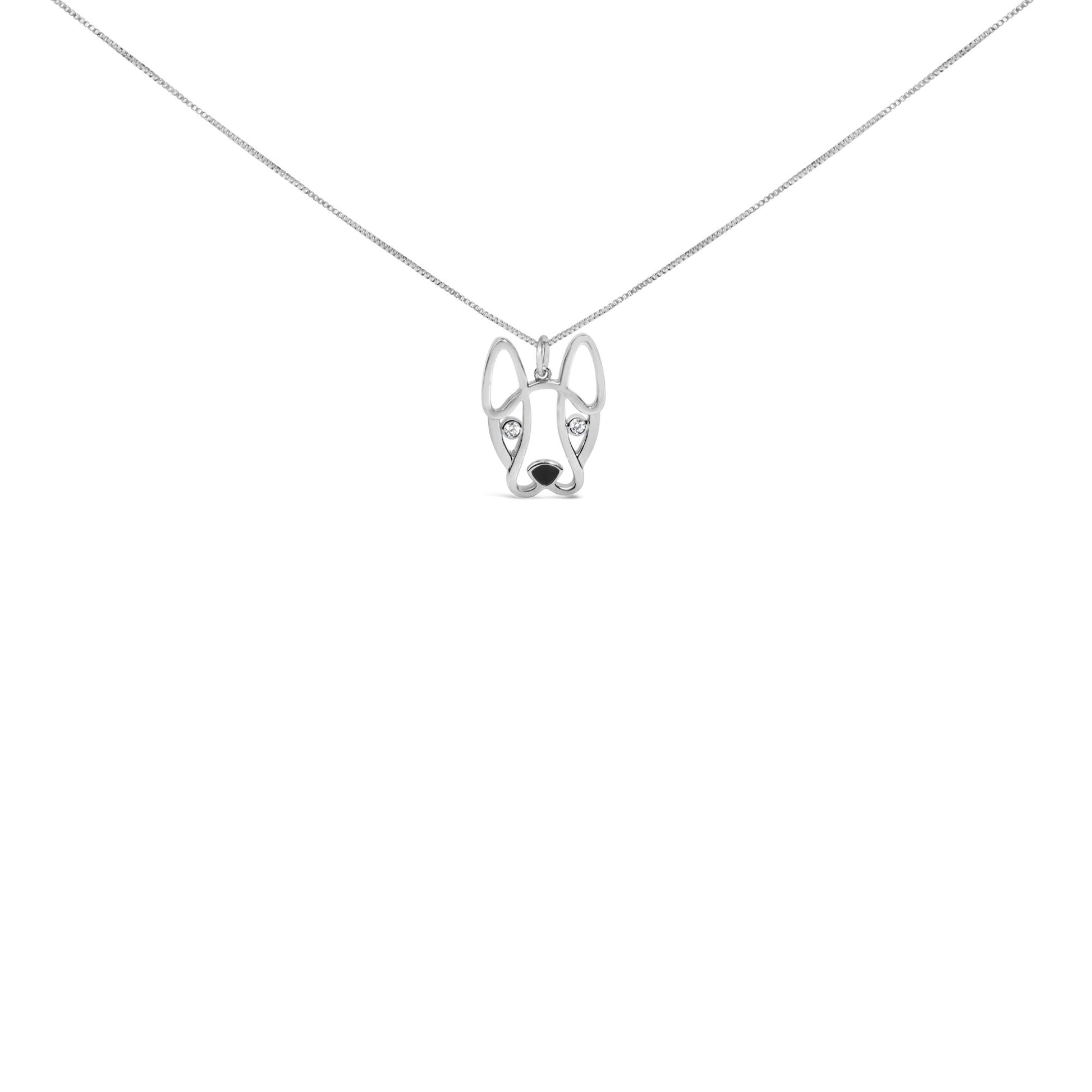 Diamond Accent and Black Enamel French Bulldog Pendant Necklace - Nobiliving