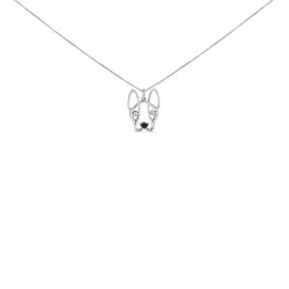 Diamond Accent and Black Enamel French Bulldog Pendant Necklace - Nobiliving