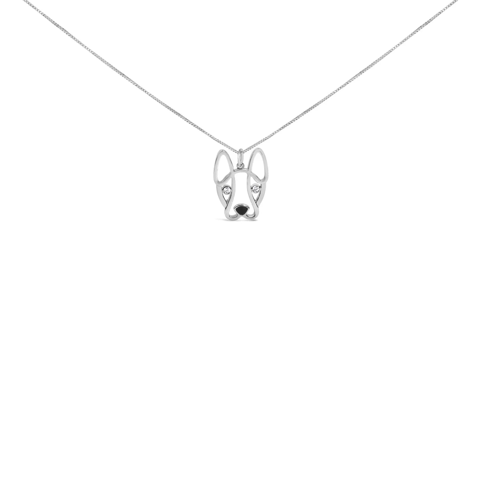 Diamond Accent and Black Enamel French Bulldog Pendant Necklace