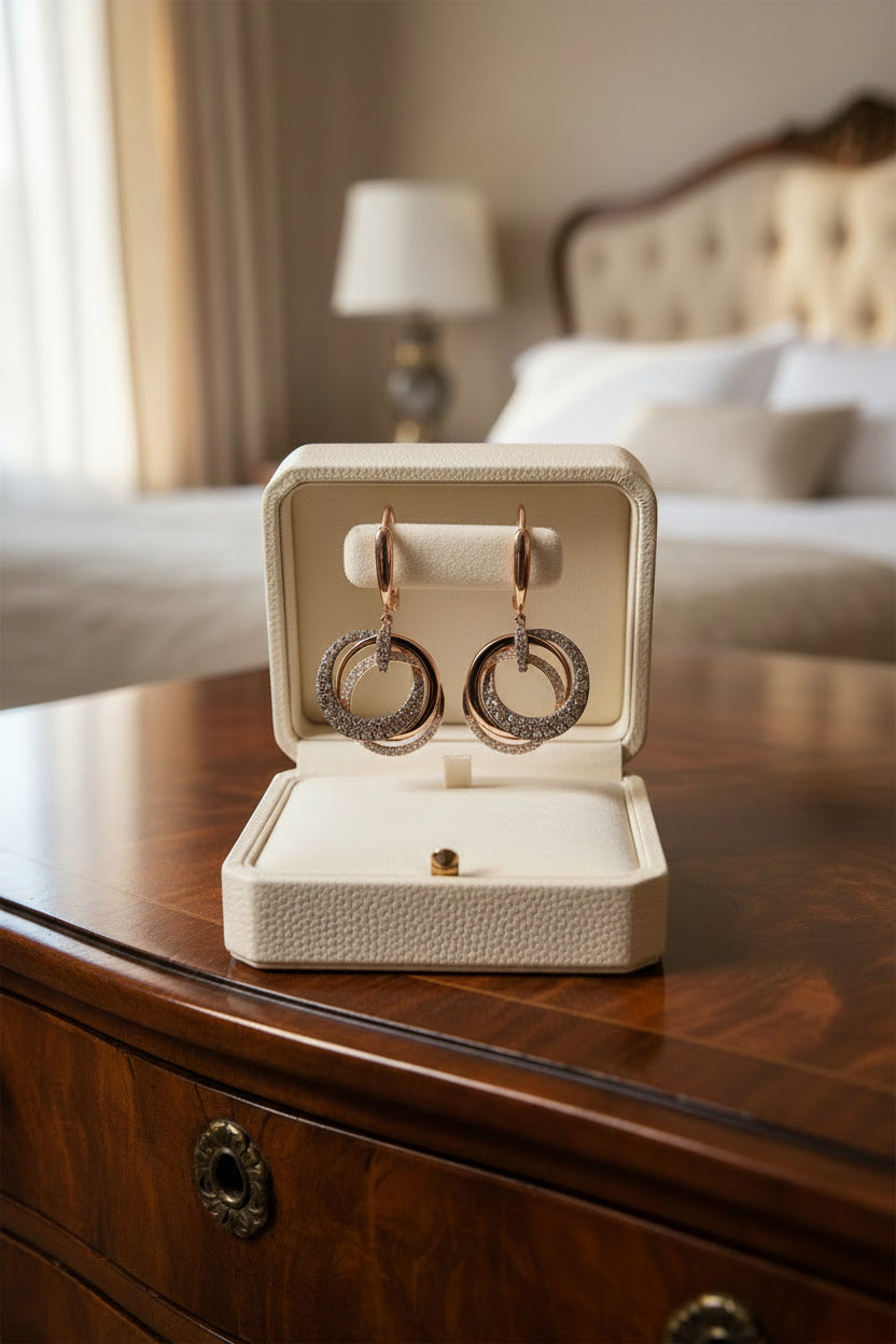 Diamond Intertwining Hoops and Circle Dangle Earrings