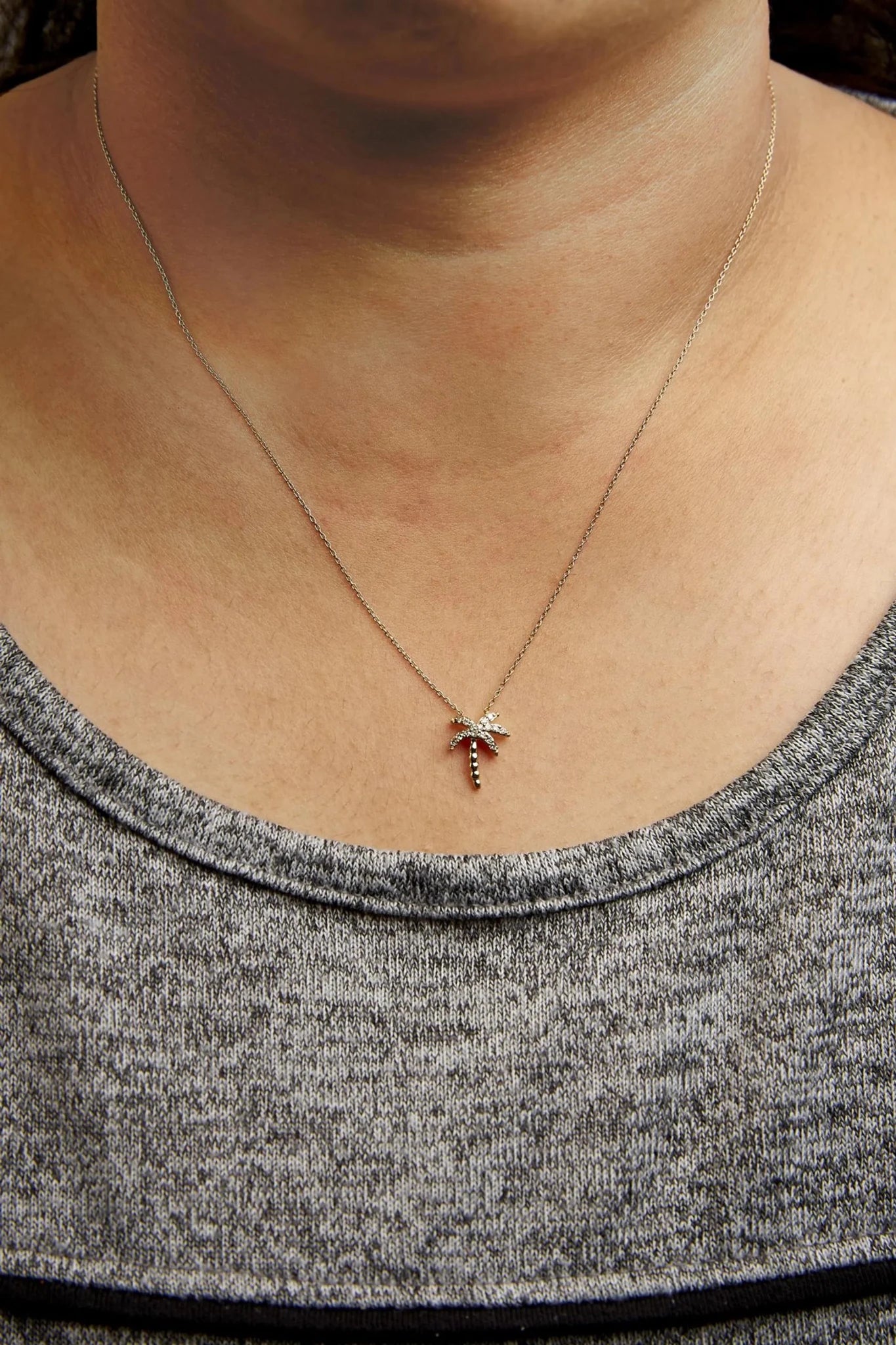 Diamond Palm Tree Pendant Necklace