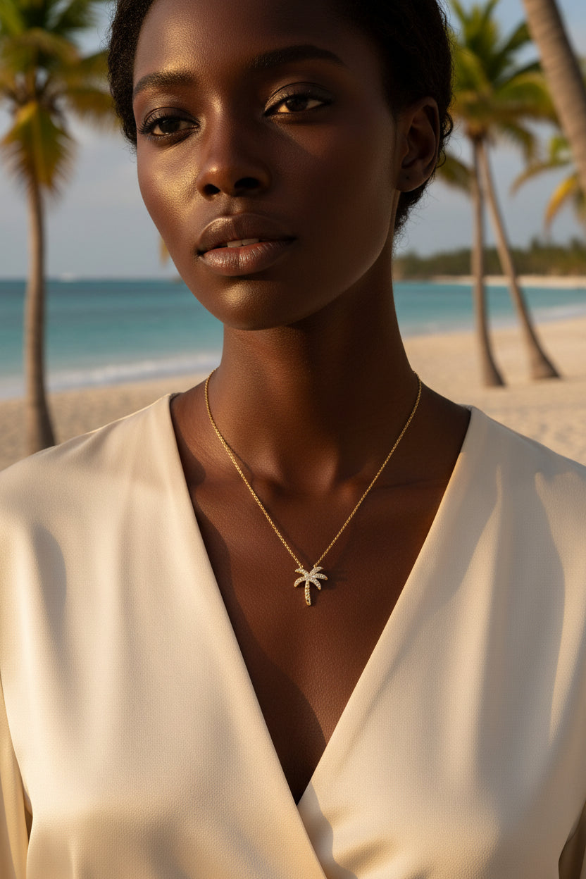 Diamond Palm Tree Pendant Necklace