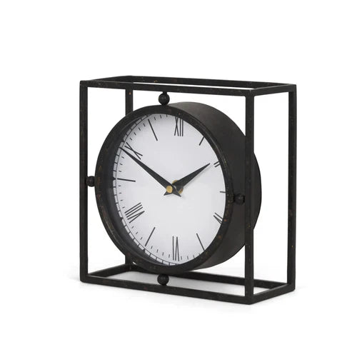 Distressed Metal Table Clock Decor
