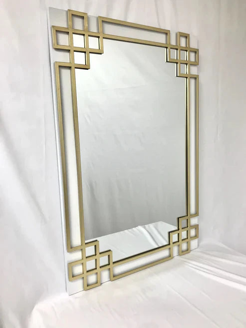 Elegant Overlay Wall Mirror-Gold Leaf Overlay-Beveled Glass
