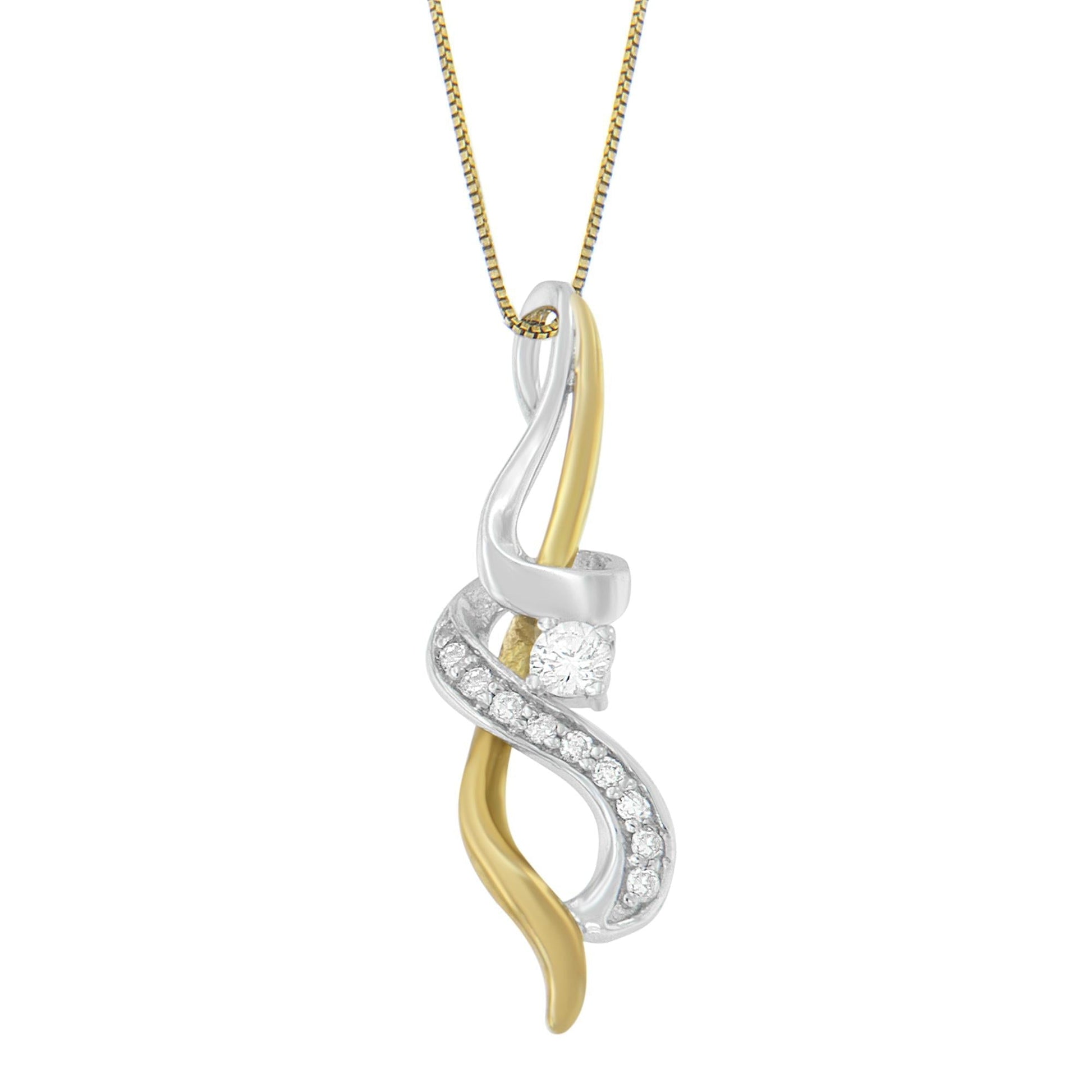 Espira 10K Two - tone Gold Diamond Intertwined Swirl Pendant Necklace - Nobiliving