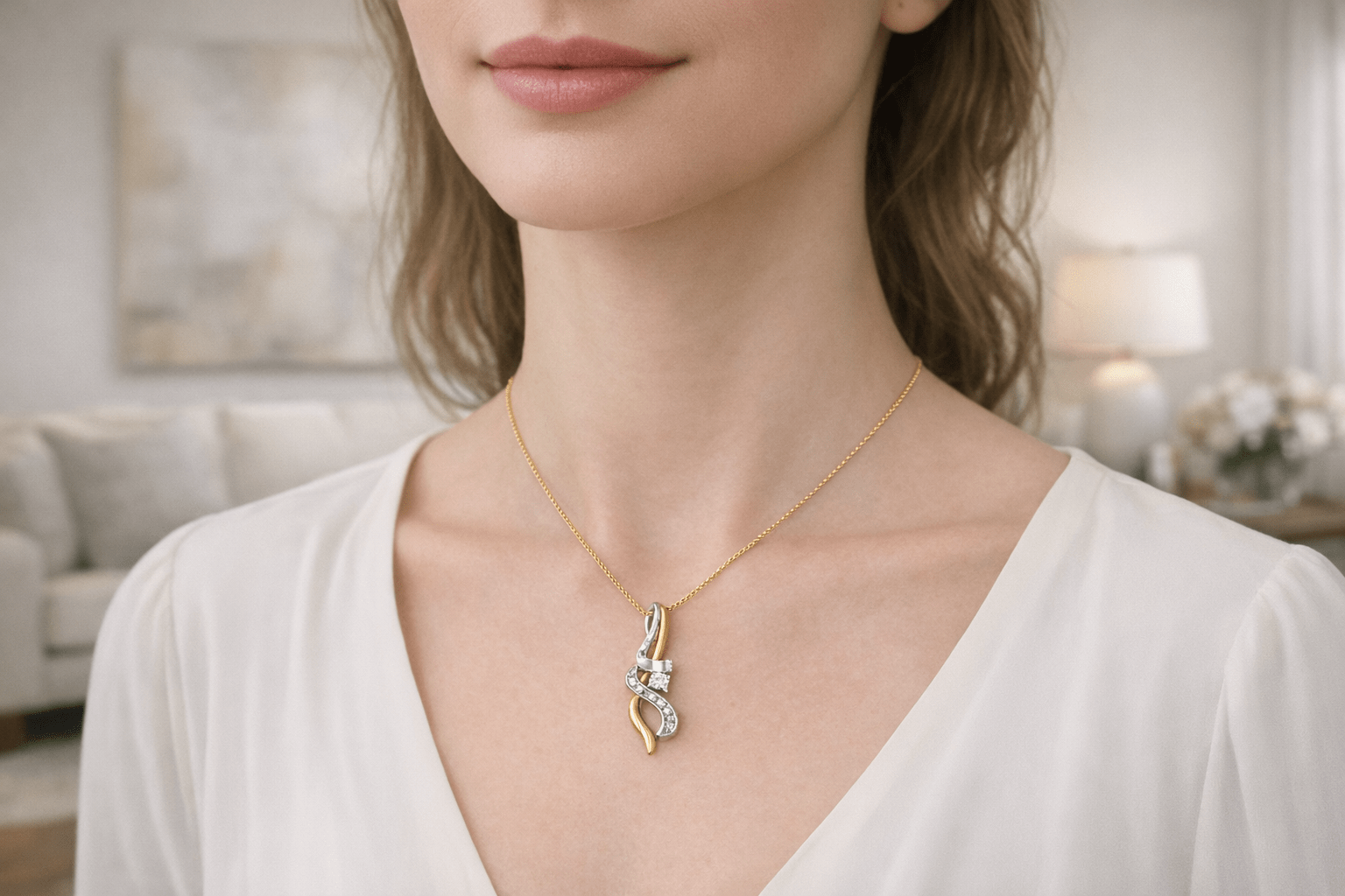 Espira 10K Two - tone Gold Diamond Intertwined Swirl Pendant Necklace - Nobiliving