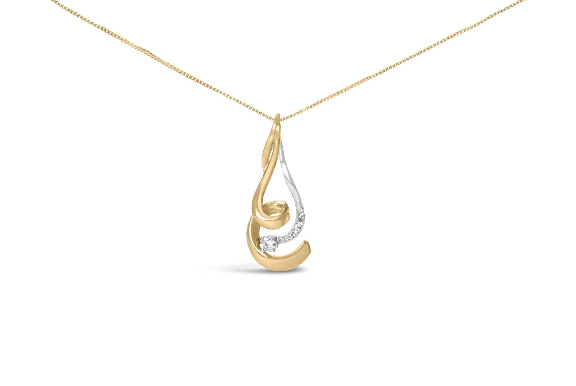 Espira 10K Two - Tone Gold Round Cut Diamond Swirl Pendant Necklace - Nobiliving