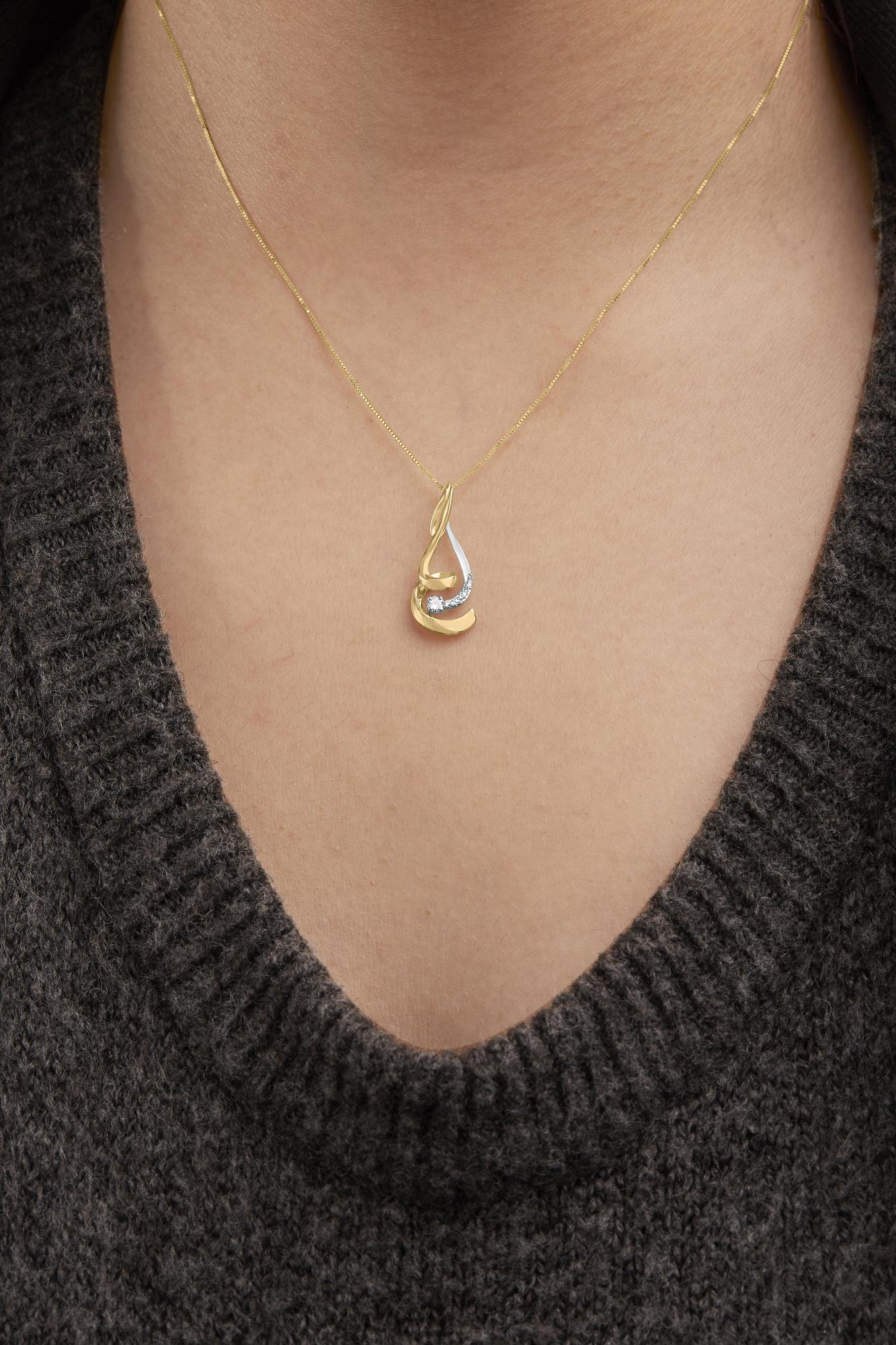 Espira 10K Two - Tone Gold Round Cut Diamond Swirl Pendant Necklace - Nobiliving