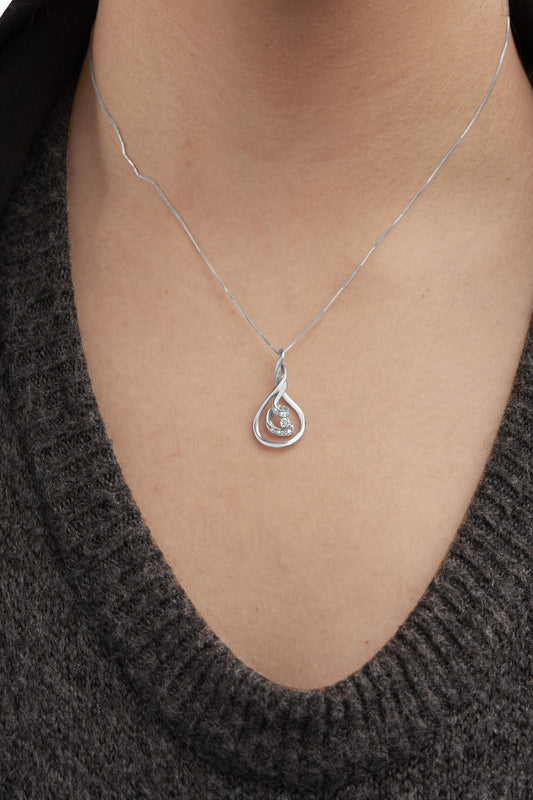 Espira 10K White Gold Round Cut Diamond Layered Spiral Pendant Necklace - Nobiliving