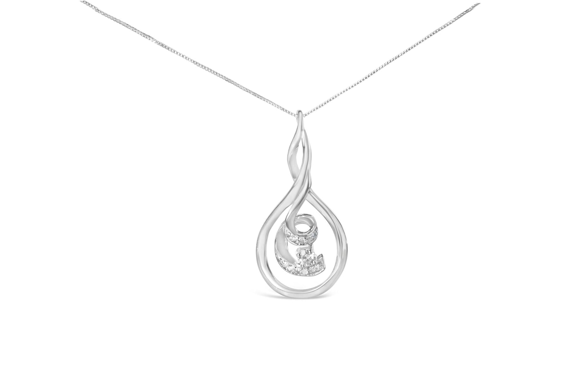 Espira 10K White Gold Round Cut Diamond Layered Spiral Pendant Necklace - Nobiliving