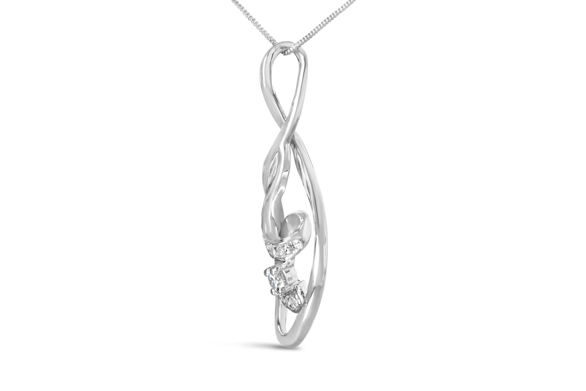 Espira 10K White Gold Round Cut Diamond Layered Spiral Pendant Necklace - Nobiliving