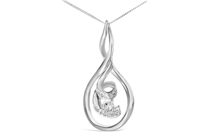 Espira 10K White Gold Round Cut Diamond Layered Spiral Pendant Necklace - Nobiliving