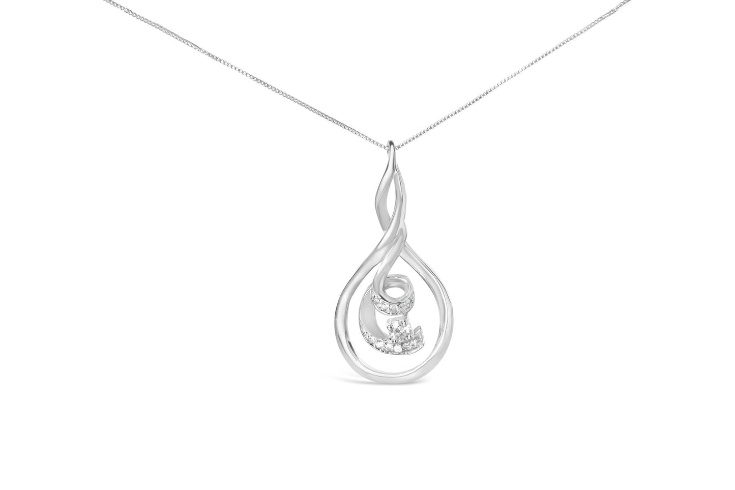 Espira 10K White Gold Round Cut Diamond Layered Spiral Pendant Necklace - Nobiliving