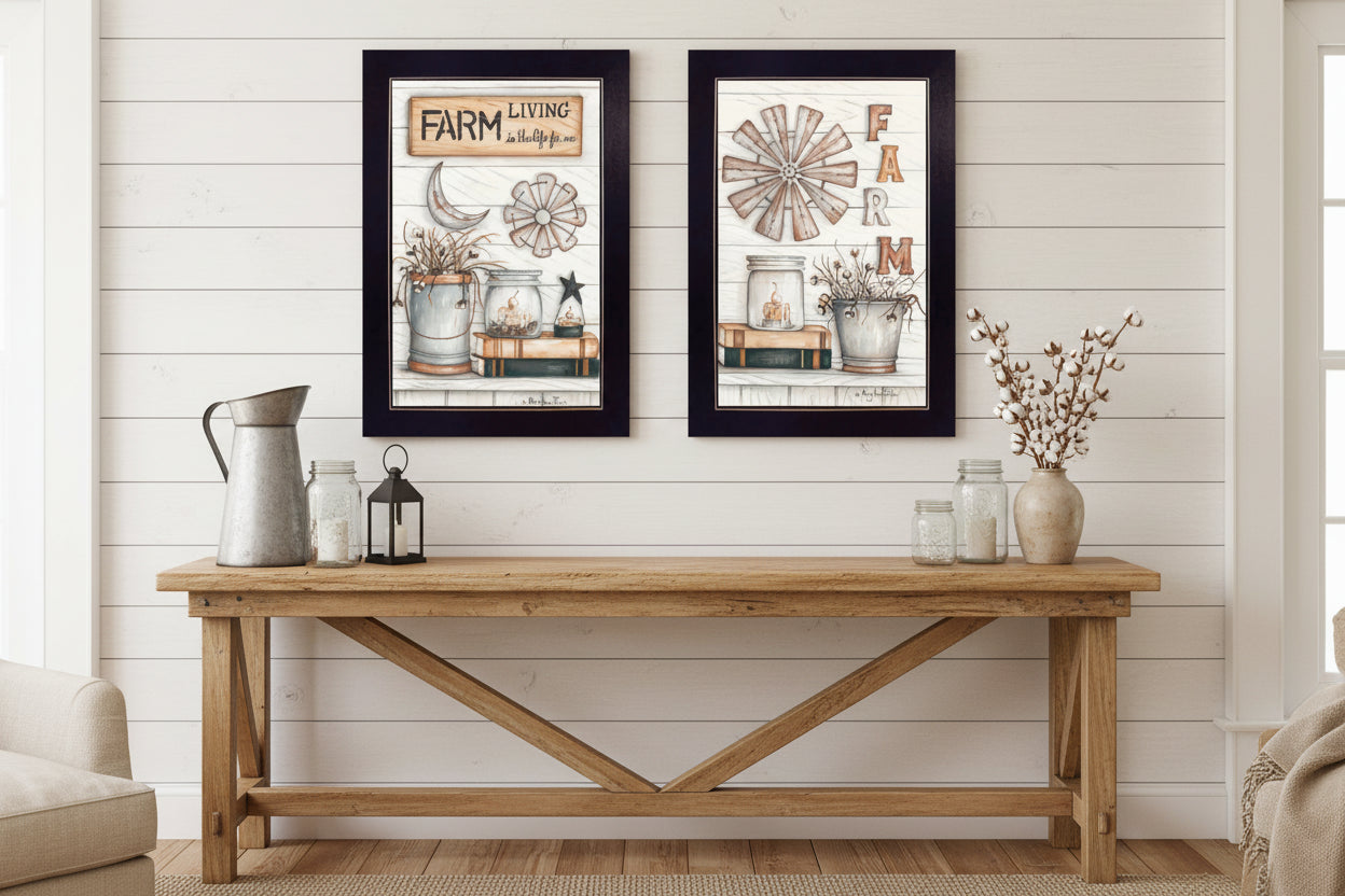 Farm Living Black Framed Print Wall Art - Set of Two - Nobiliving