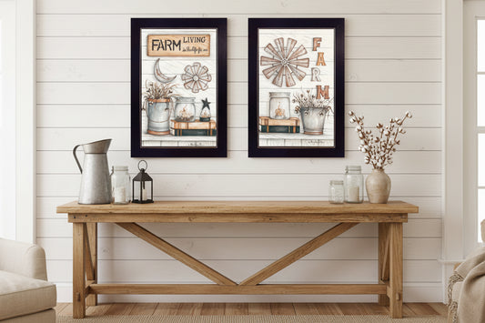 Farm Living Black Framed Print Wall Art - Set of Two - Nobiliving