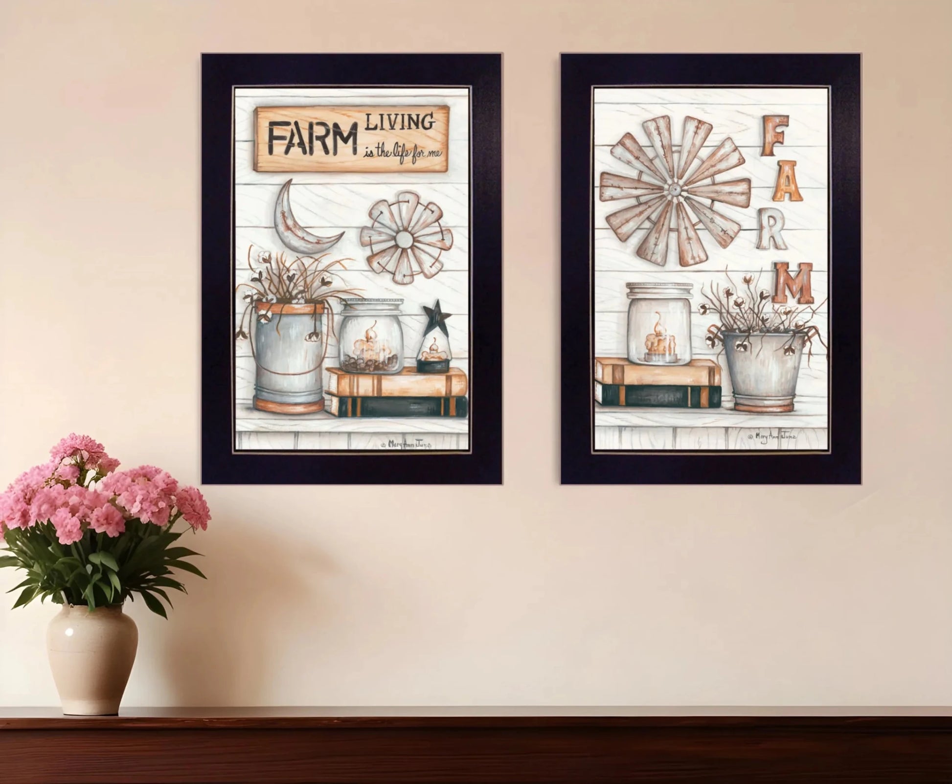 Farm Living Black Framed Print Wall Art - Set of Two - Nobiliving