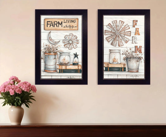 Farm Living Black Framed Print Wall Art - Set of Two - Nobiliving
