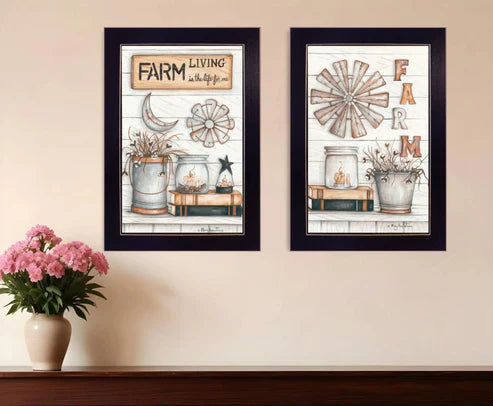Farm Living Black Framed Print Wall Art - Set of Two
