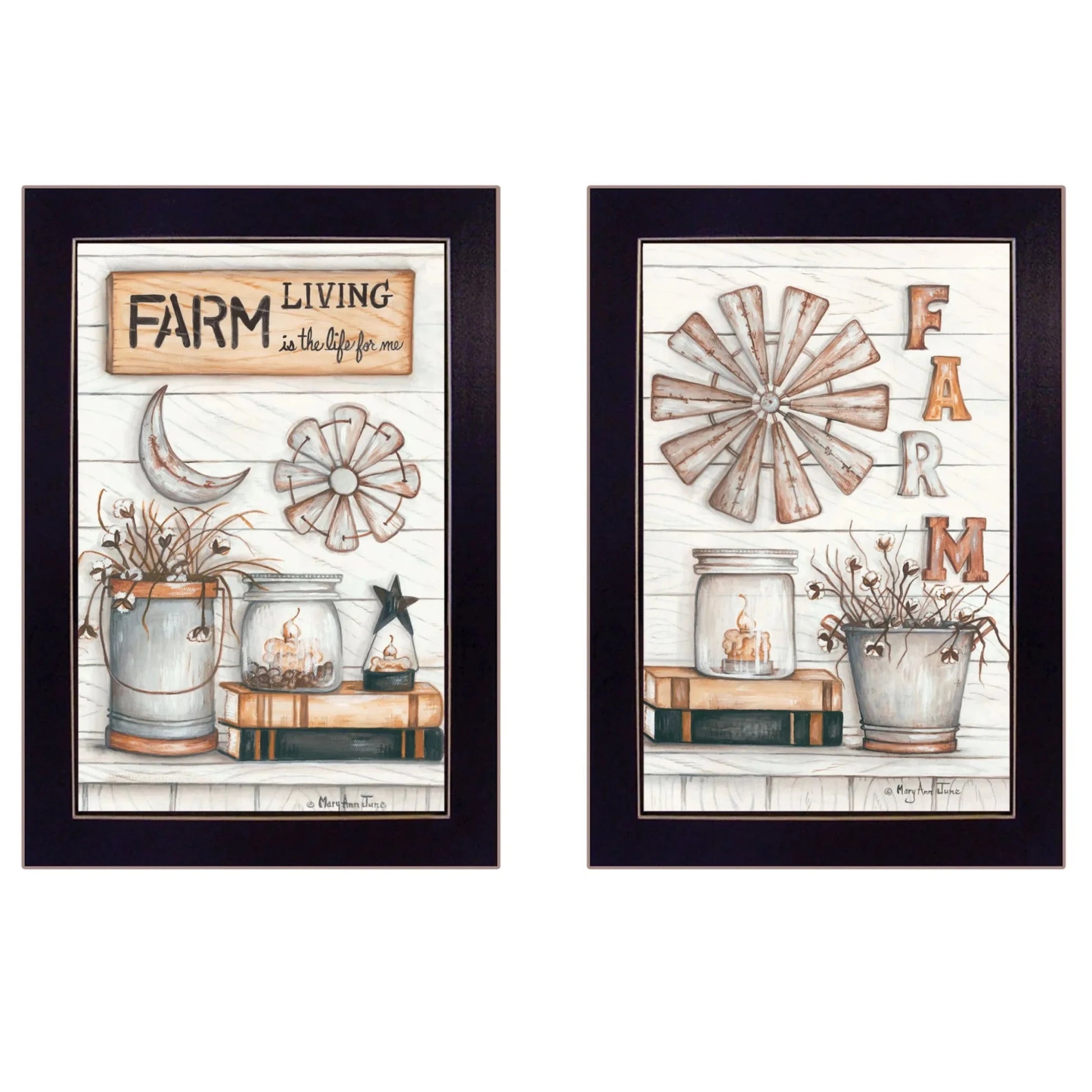 Farm Living Black Framed Print Wall Art - Set of Two - Nobiliving
