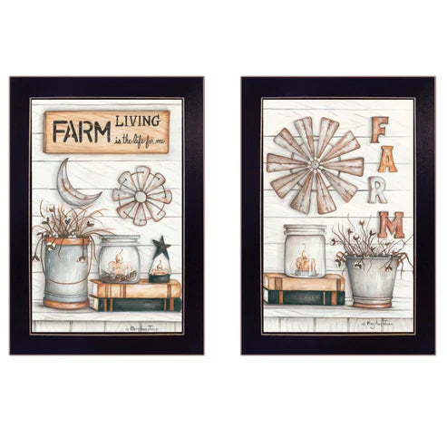 Farm Living Black Framed Print Wall Art - Set of Two