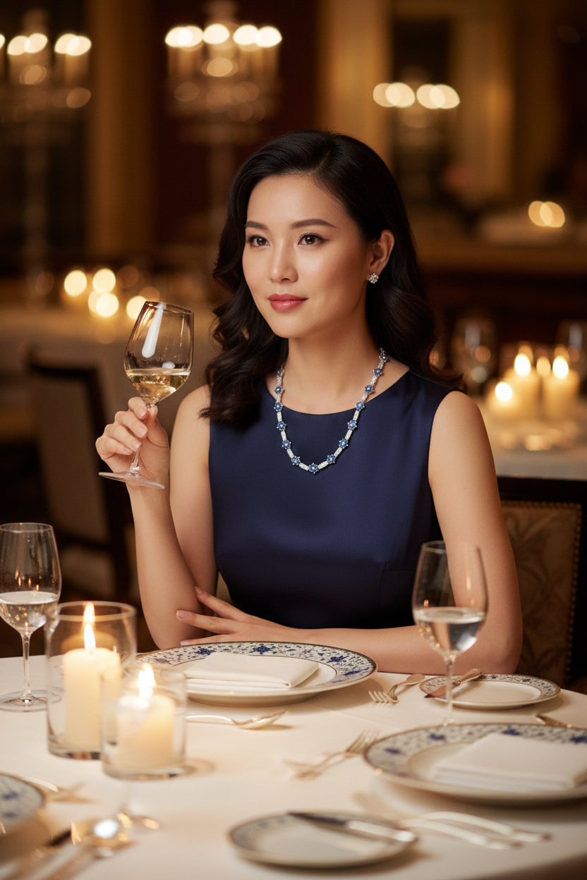 Flower-Shaped Sapphire Cubic Zirconia Necklace - Collette Z