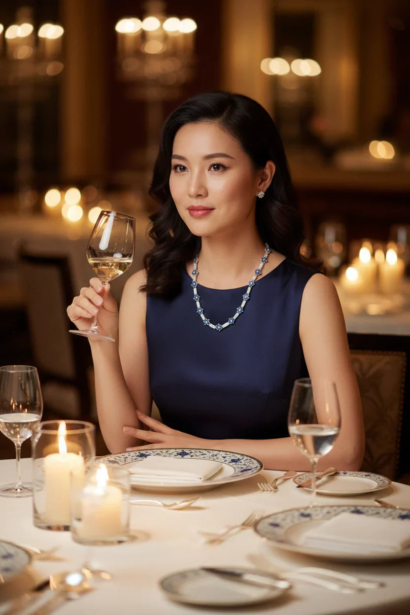 Flower-Shaped Sapphire Cubic Zirconia Necklace - Collette Z