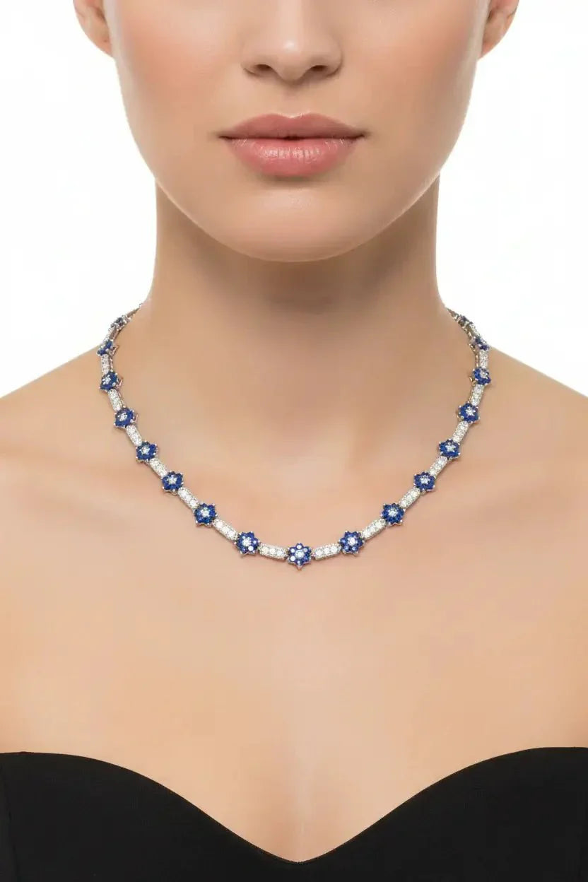 Flower-Shaped Sapphire Cubic Zirconia Necklace - Collette Z