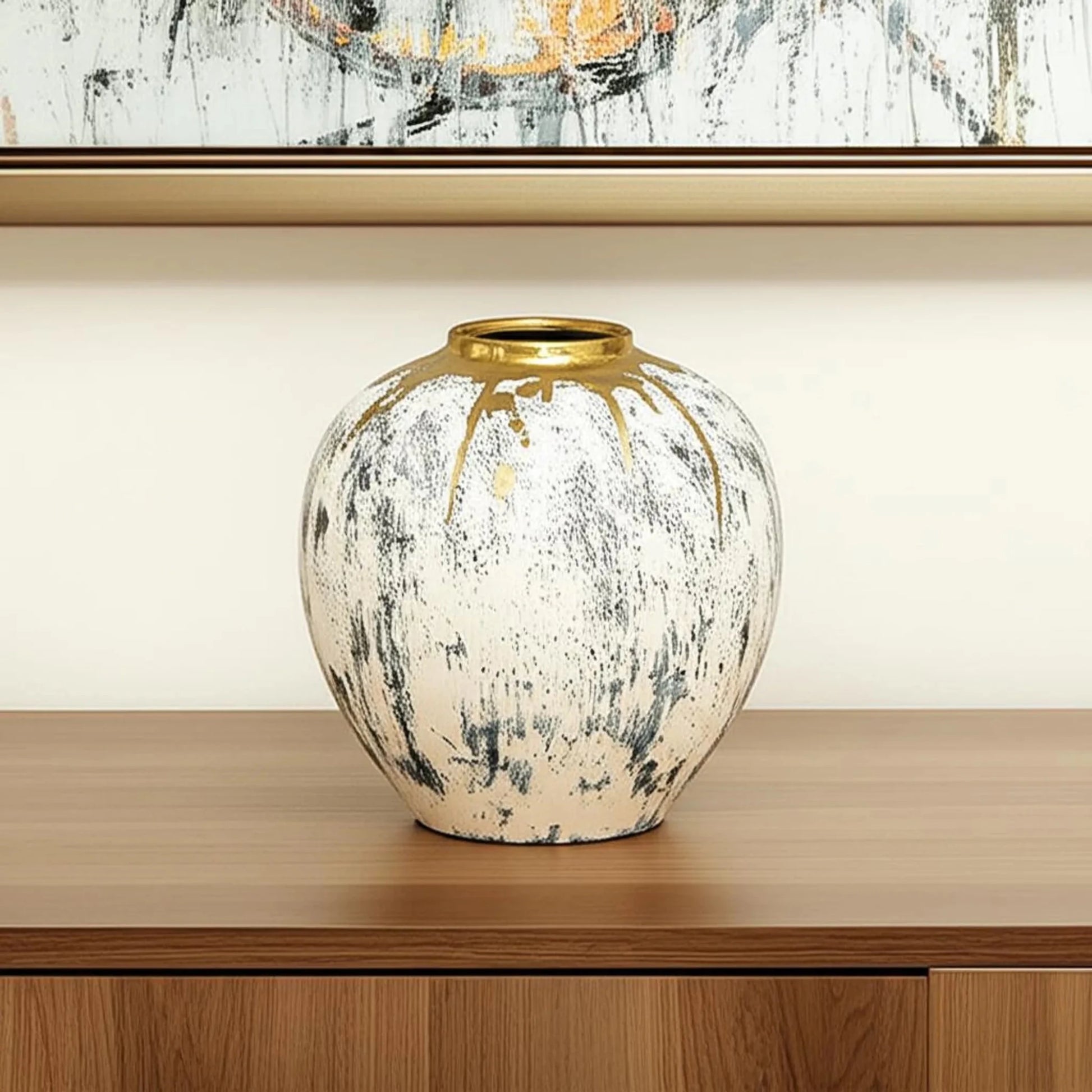 Ivory and Gold Modern Abstract Ceramic Table Vase - 3 Styles - Nobiliving