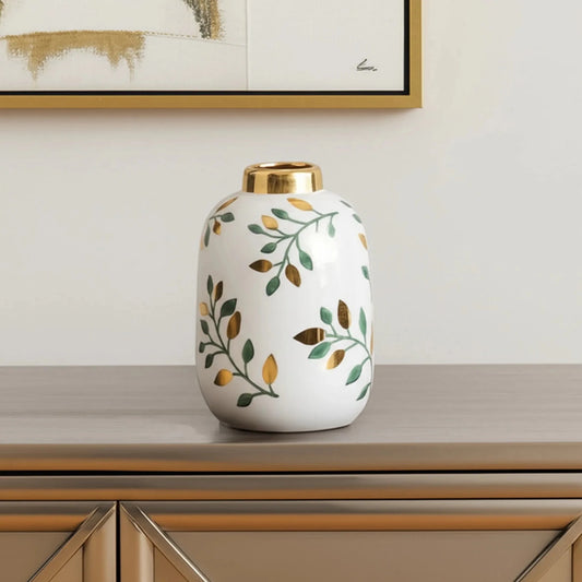 Leaf Round Ceramic Table Vase - Hand Painted - Nobiliving