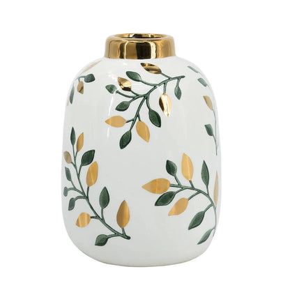 Leaf Round Ceramic Table Vase - Hand Painted - Nobiliving