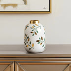 Leaf Round Ceramic Table Vase - Hand Painted - Nobiliving