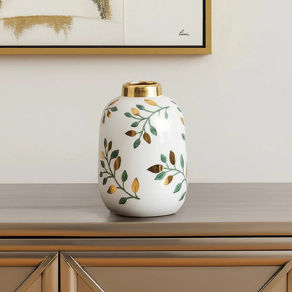 Leaf Round Ceramic Table Vase - Hand Painted - Nobiliving