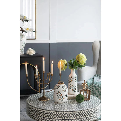 Leaf Round Ceramic Table Vase - Hand Painted - Nobiliving