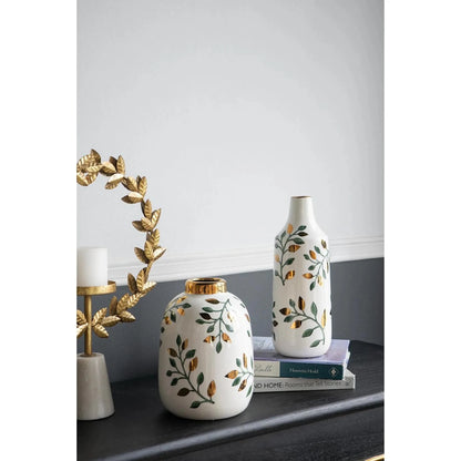 Leaf Round Ceramic Table Vase - Hand Painted - Nobiliving