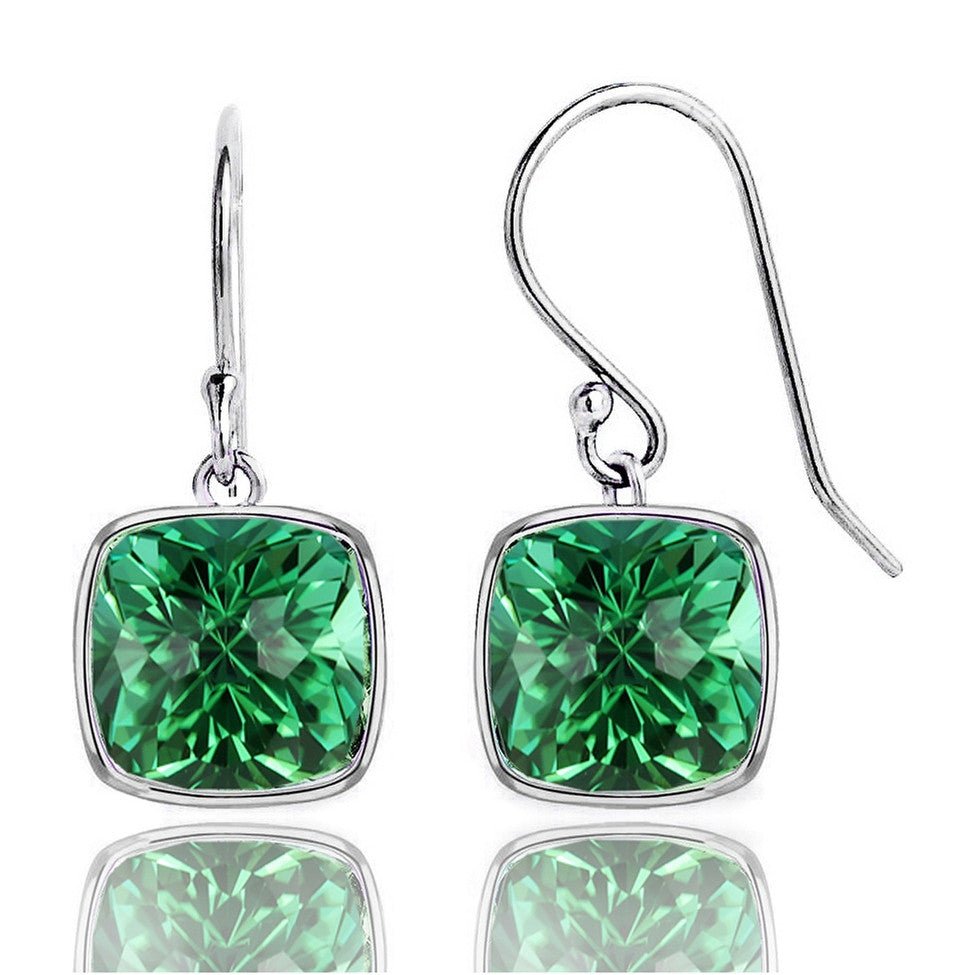 Luxurious 4.50CTW Lab Grown Cushion Cut Emerald Drop Earrings in 925 Sterling Silver - 8mm Square Gems - nobiliving.com