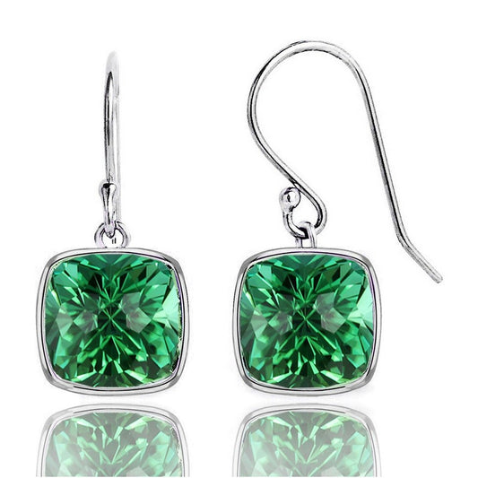 Luxurious 4.50CTW Lab Grown Cushion Cut Emerald Drop Earrings in 925 Sterling Silver - 8mm Square Gems - nobiliving.com